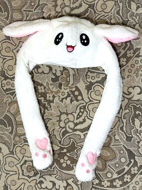 Plush Rabbit Hat Run BTS White Moving Ears Pop-up Ears Hat